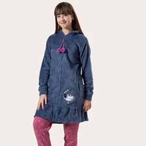 Irge Kids -vestaglia Bimba In Morbido Coral Con Zip E Ricamo In Tinta Unita  Art. Ik368