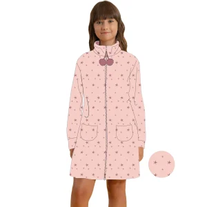 Irge Kids -vestaglia Bimba In Morbido Coral Con Zip E Ricamo In Tinta Unita  Art. Ik370