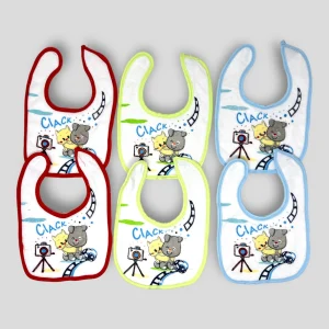 Pastello 6 Pezzi Bavetta Media In Spugna 100% Cotone Stampata Chiusura Con Velcro Art. Bav9077m