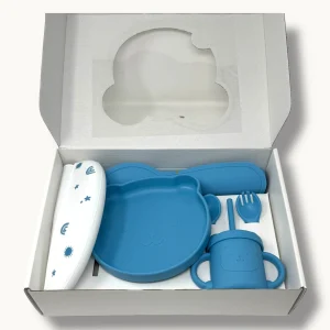 Ellepi Idea Regalo  Set Pappa 6 Pezzi (bavetta+tovaglietta+piatto+posate+borraccia ) In 100% Silic.  Art. Cr1013