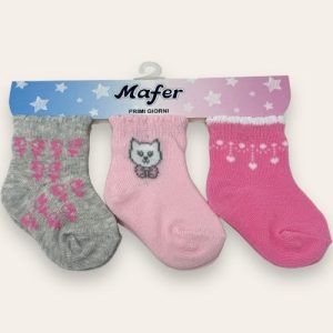Mafer - Set 3 Paia Calzino Neonato Baby Femminuccia Primi Gorni In Cotone Fantasy  Art. Wpg7700