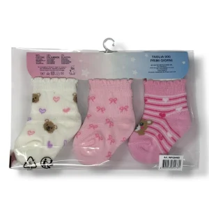 Mafer - Set 3 Paia Calzino Baby Femminuccia Primi Giorni In Cotone Fantasy Art. Wpg8465