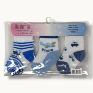 Mafer - Set 3paia Calzino Baby Maschietto Primi Giorni In Cotone Fantasy  Art. Wpg8476