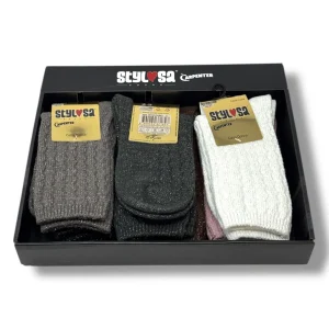 Stylosa Inverno 2paia Calza Corta Donna Intarsiata è Lame' Morbida E Calda Art. W184