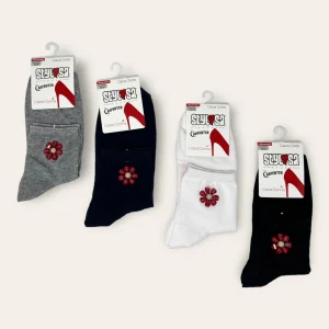 Stylosa - Pacco Da 4 Calzino Corto Donna Unito Con Applicazione In Cotone Colori Assortiti  Art. G768