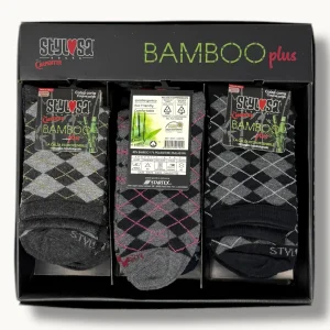 Stylosa - (4 Paia) Calza Corta Disegno Rombi Cotone  In Fibra Di Bamboo Ecosostenibile Art. W011