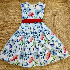 Abito bambina floreale con fascia rossa