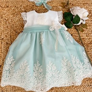 Abito Romantico VERDE MENTA E BIANCO