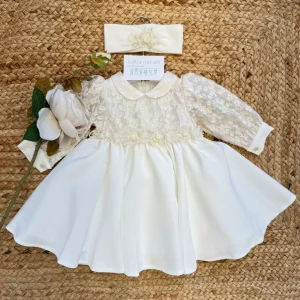 Abito battesimo neonata panna con fiocco