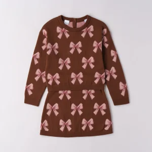 Abito bimba marrone con fiocchi rosa