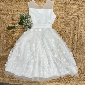 Abito da prima comunione in tulle con decorazioni floreali