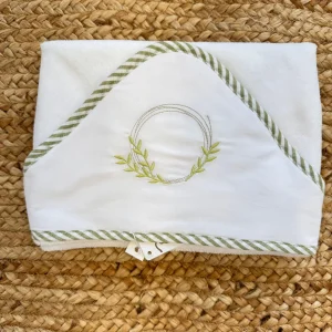 Accappatoio neonato in fibra di bambù con ricamo corona verde