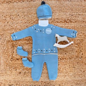 Coordinato azzurro nuvola neonato con cappellino e scarpine