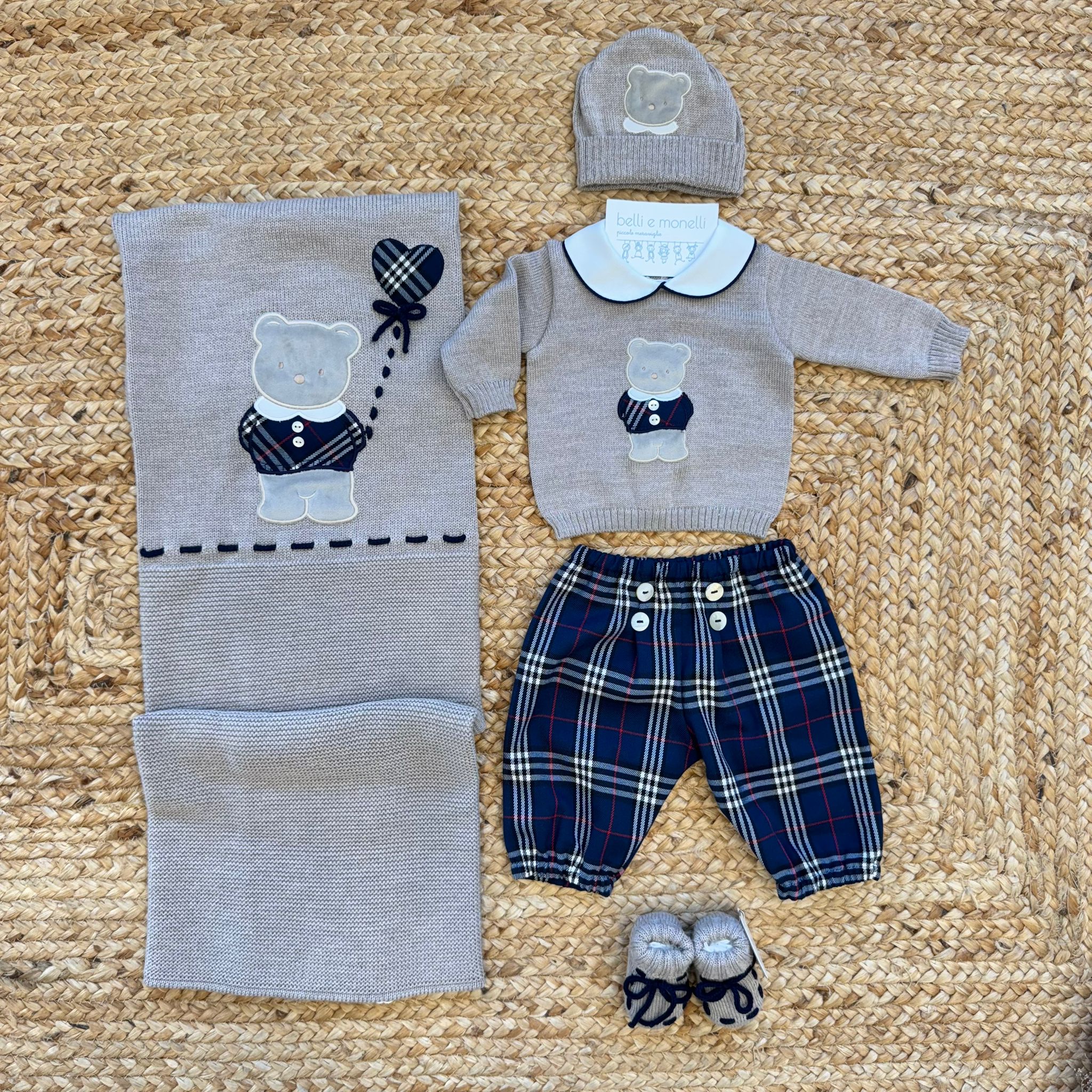 Uscita clinica neonato 100% lana tortora scozzese