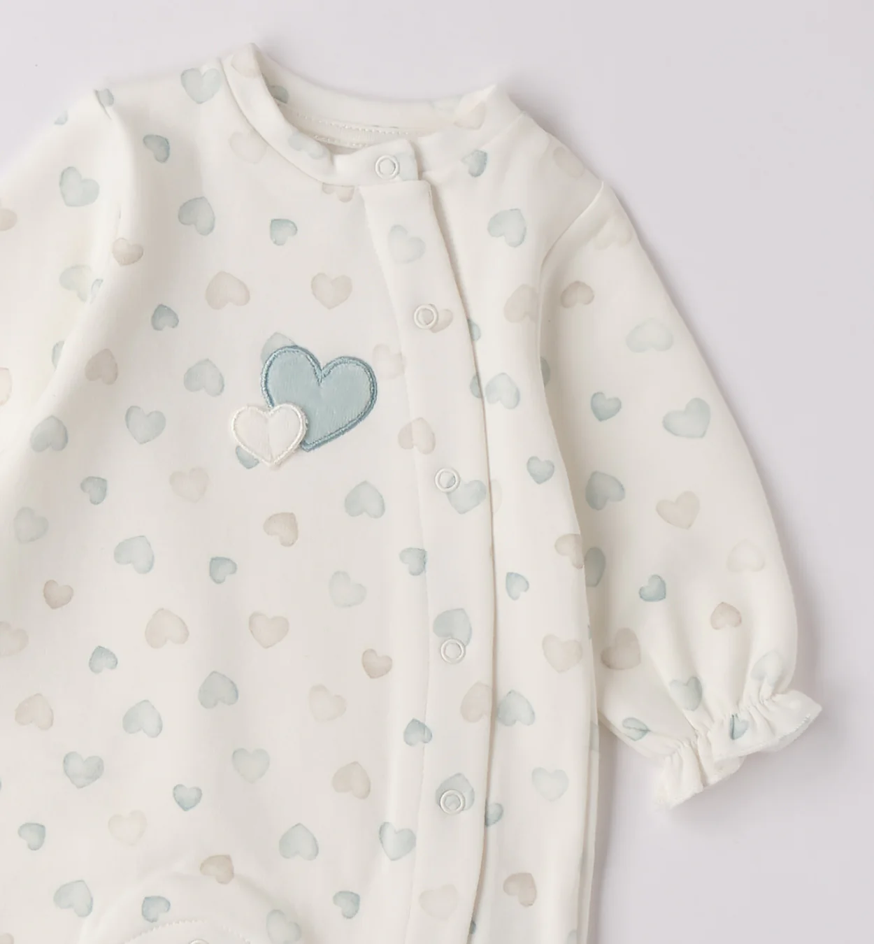 Tutina caldo cotone neonata cuori panna e turchese - immagine 3
