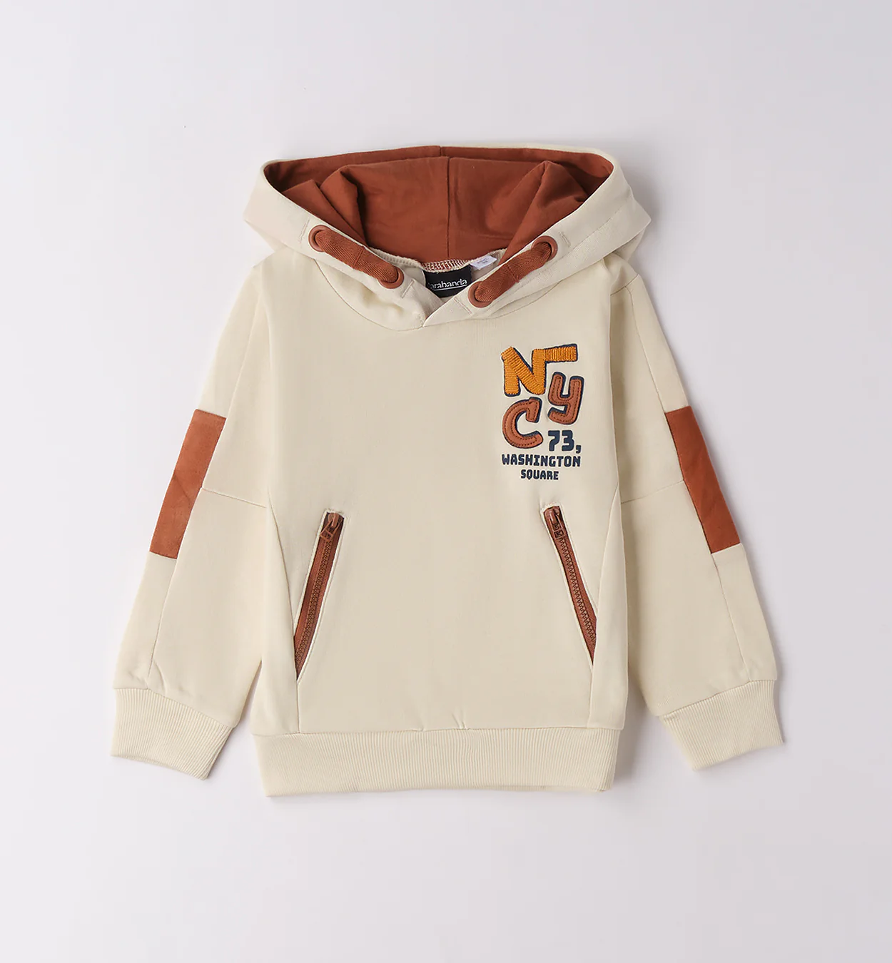 Felpa con cappuccio bambino beige e marrone - immagine 2