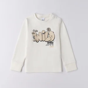 Maglia manica lunga bambino bianca con stampa Wild