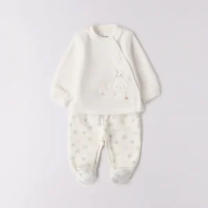 Tutina neonata ciniglia bianca coniglietto e pantalone cuori
