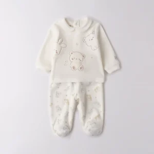 Tutina neonato/a unisex in ciniglia bianca con fantasia animaletti