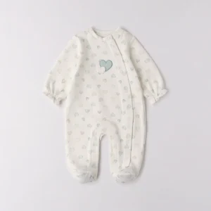 Tutina caldo cotone neonata cuori panna e turchese