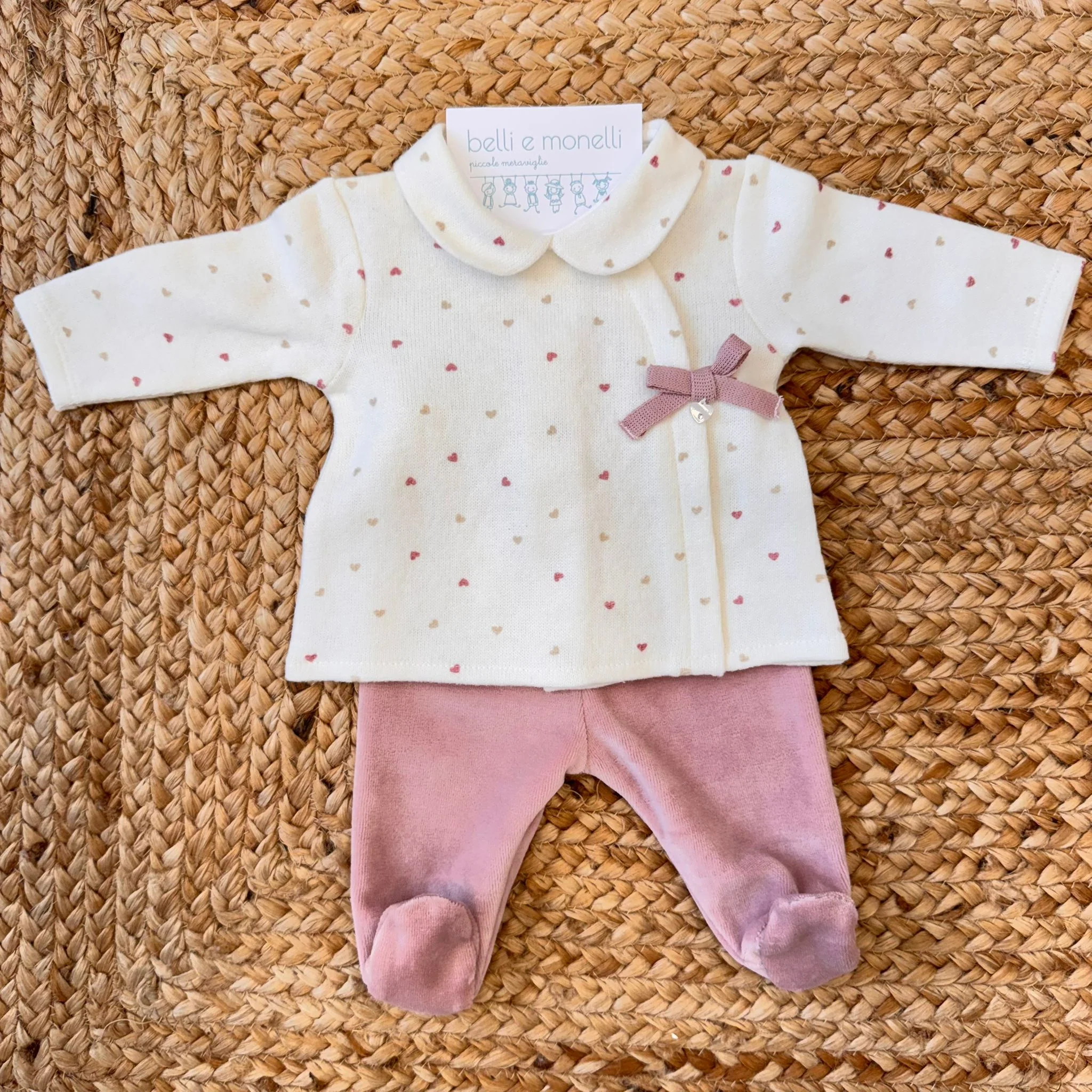 Tutina neonata in caldo cotone e ciniglia rosa antico