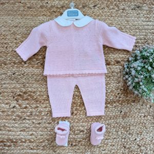 Tutina neonata rosa con colletto bianco