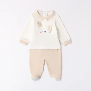 Tutina neonato caldo cotone beige con orecchiette