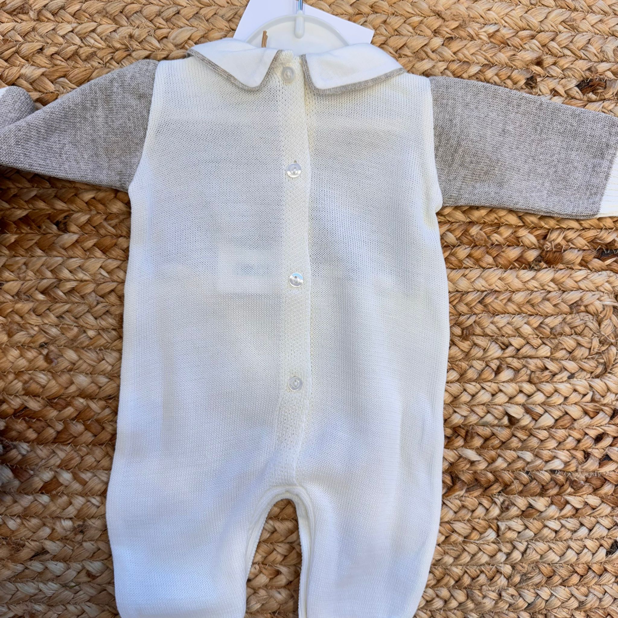 Tutina neonato misto lana beige e panna - immagine 4