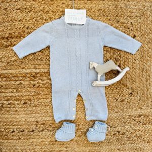 Tutina neonato pura lana azzurra con treccia