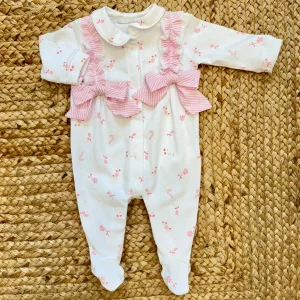 Tutina in cotone con fiocchi rosa