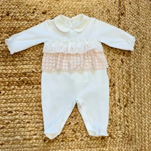 Tutina primaverile con colletto e balza ricamata