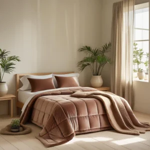 Trapunta Glenda in velluto di cotone trapuntatura a cassettoni Colore Visone