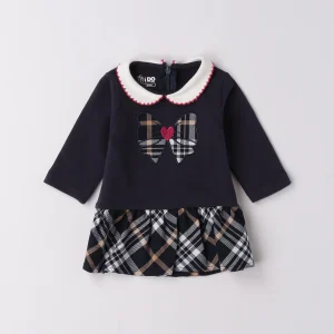 Vestito neonata blu con fiocco scozzese