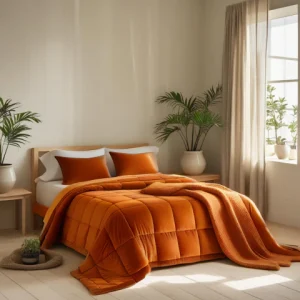 Trapunta Glenda in velluto di cotone trapuntatura a cassettoni Colore Zucca