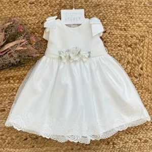 Abito battesimo bimba elegante con fiocco e ricamo