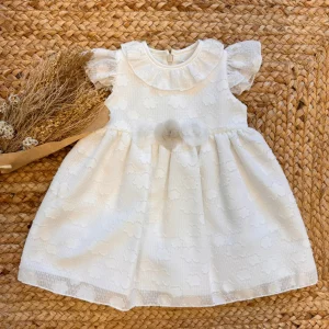 ABITO BATTESIMO CON COLLETTO E FIORI APPLICATI