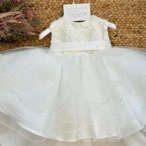 Abito battesimo bimba elegante con tulle e ricami floreali