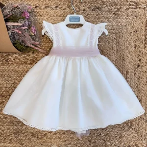 ABITO BATTESIMO BIANCO NEONATA CON PIZZO E FIOCCO CIPRIA