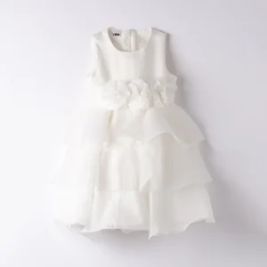 ABITO CERIMONIA BAMBINA BIANCO CON BALZE E FIORI