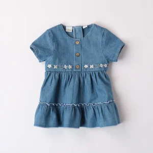 ABITO DENIM BAMBINA CON FIORI RICAMATI