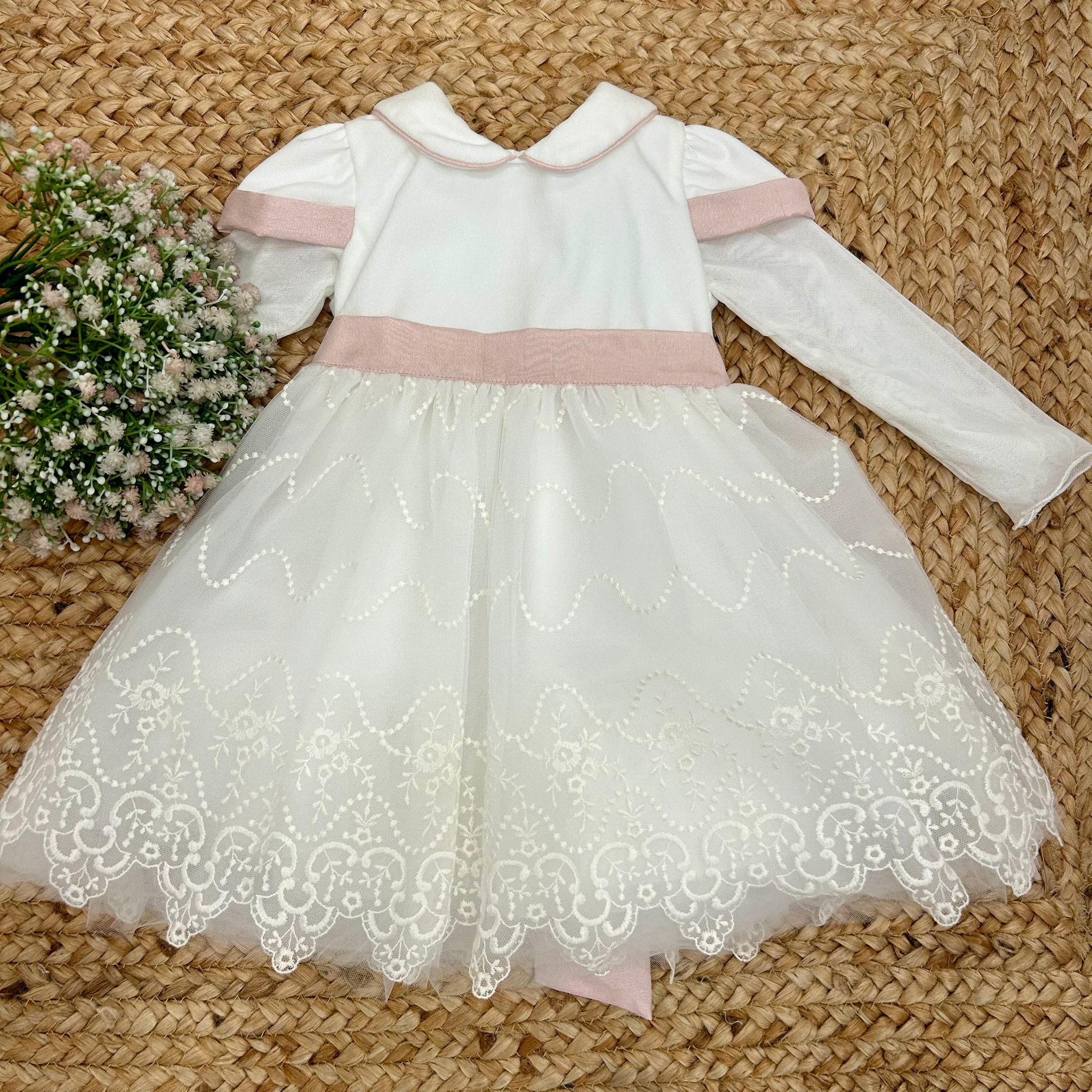 Abito elegante bimba rosa cipria e pizzo - immagine 2