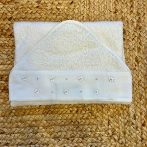 Accappatoio con cappuccio in cotone con margherite grigie