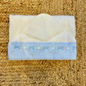Accappatoio con cappuccio in cotone con fiocchetti azzurri