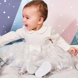 Abito battesimo bimba con ricami e fiocco