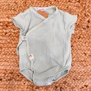 BODY NEONATI VERDE SALVIA IN COTONE GARZATO CON LACCETTO