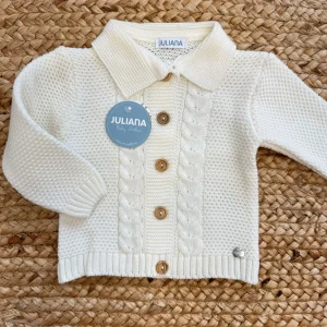 Cardigan maglia acrilico neonato panna