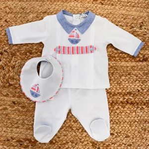 COMPLETINO NEONATO ESTIVO CON BAVAGLINO BARCA A VELA