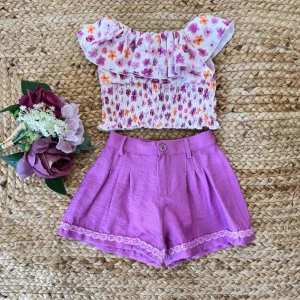 COMPLETO BAMBINA ESTIVO – TOP A FANTASIA E SHORTS