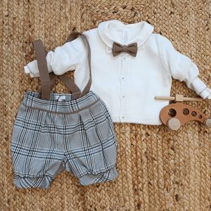 Completo battesimo con pantaloncino a quadri