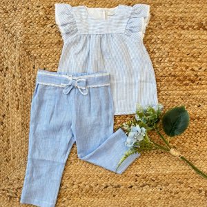 COMPLETO BIMBA 100% LINO CON TOP A RIGHE E PANTALONE – PRIMAVERA ESTATE